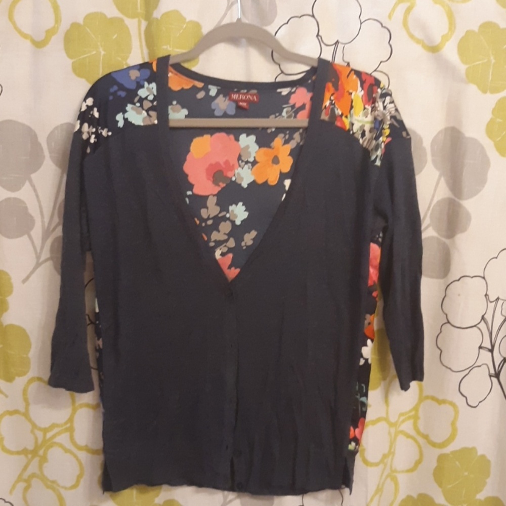 Merona Cartigan navy w floral back